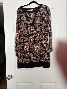 White House Black Market Black Paisley Print Long Sleeve Dress